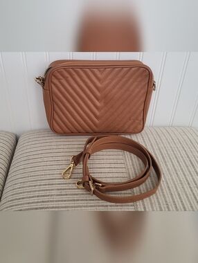 Italian Leather Quilted Crossbody Bag - Cognac